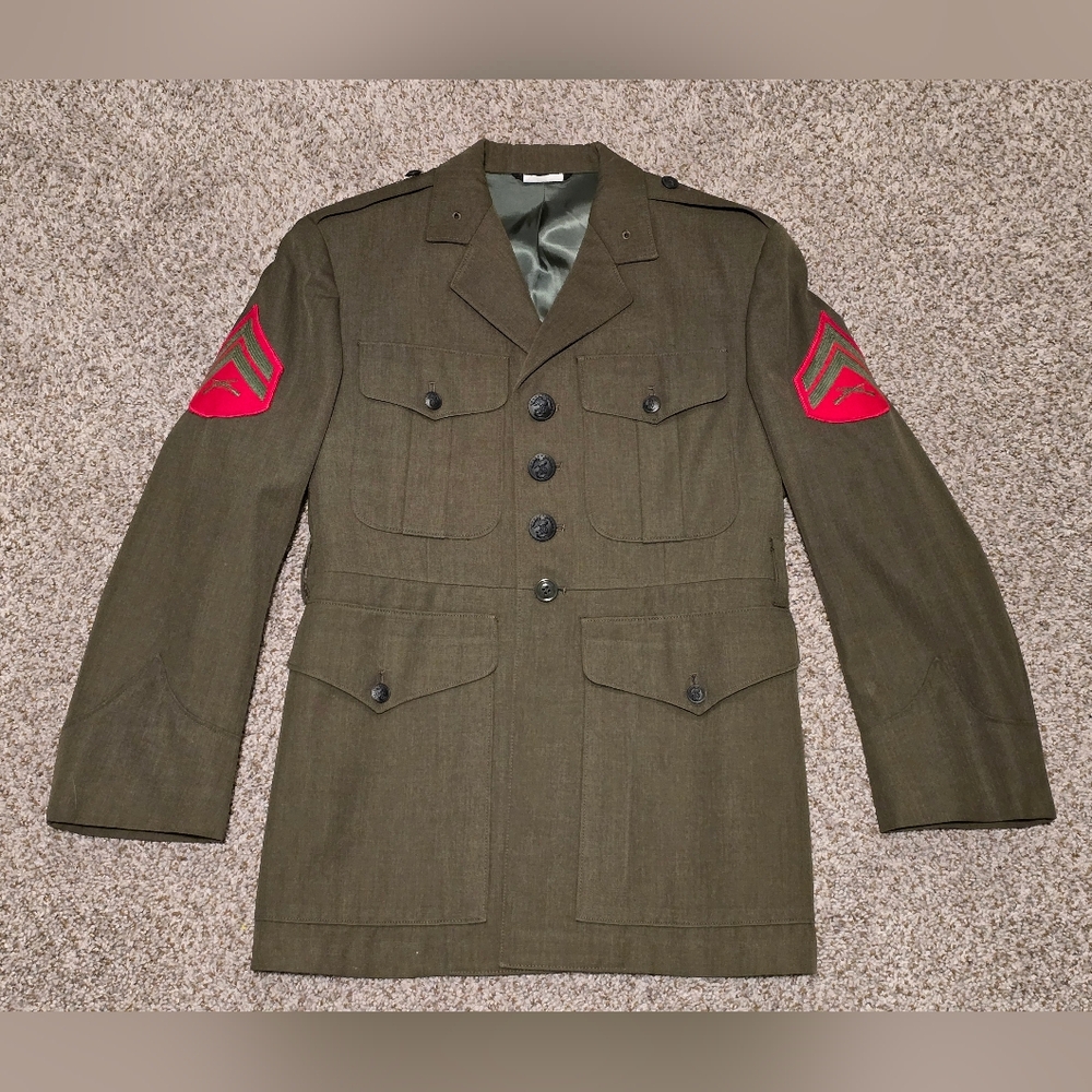 1980s Marine Corps USMC Green Service Alpha Dress Uniform Jacket Size 39 XS